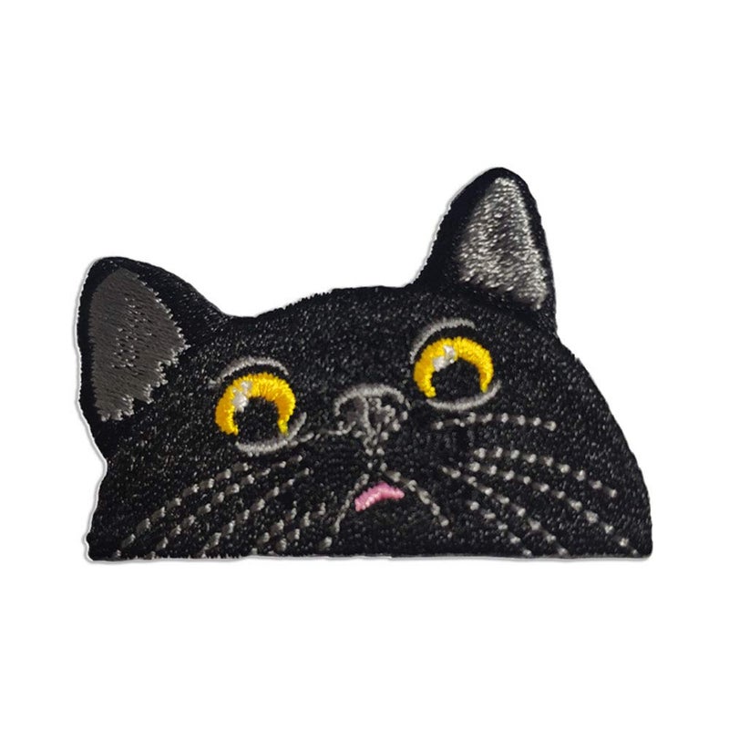 WIRESTER Vintage Embroidered Sew on Iron on Patch for Shirts, Jeans, Jackets, Hats - Black Bombay Kitten Cat - Image 1